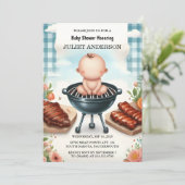 Plaid Babyqおもしろいフードステーキビーフバーベビーシャワー 招待状 (スタンド正面)