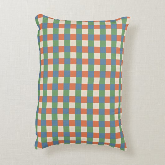 Plaid Beige Green Red Accent Pillow アクセントクッション (裏面(縦))