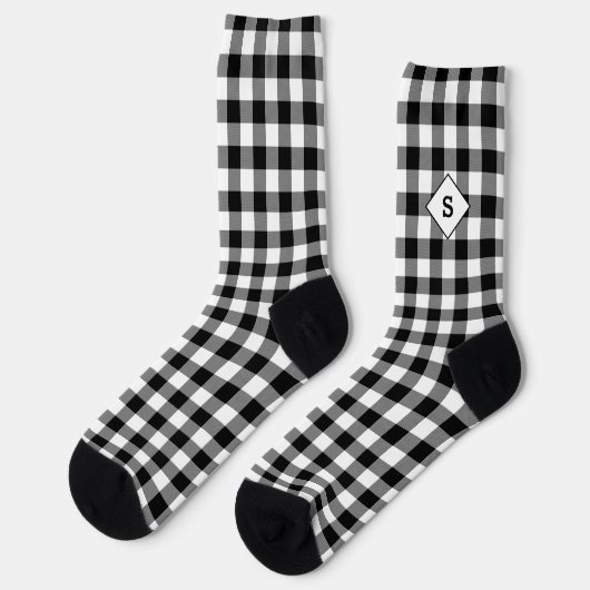 Plaid Black & White Initial Monogram ソックス (左)