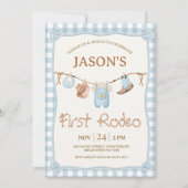 Plaid Blue Clothesline Western Rodeo 1st Birthday 招待状 (正面)