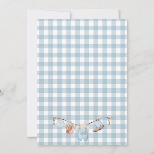 Plaid Blue Clothesline Western Rodeo 1st Birthday 招待状 (裏面)