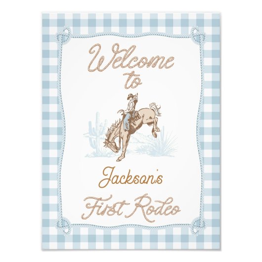 Plaid Blue First Rodeoウェルカム誕生日ポスター フォトプリント (正面)