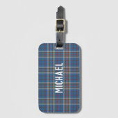 Plaid Blue Grey Checkered Custom Thompson Tartan ラゲッジタグ (正面縦)