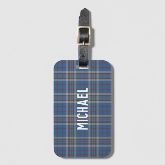 Plaid Blue Grey Checkered Custom Thompson Tartan ラゲッジタグ (正面縦)