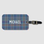 Plaid Blue Grey Checkered Custom Thompson Tartan ラゲッジタグ (正面横)