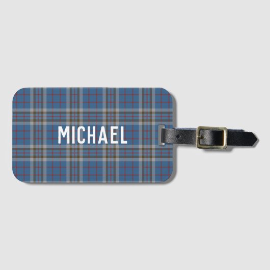 Plaid Blue Grey Checkered Custom Thompson Tartan ラゲッジタグ (正面横)