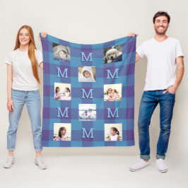 Plaid Blue Purple クール Monogram 8写真 フリースブランケット