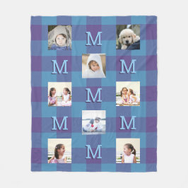 Plaid Blue Purple クール Monogram 8写真 フリースブランケット