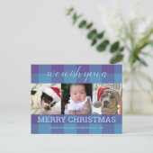 Plaid Blue Purple 3フォトコラージュクリスマス ポストカード (スタンド正面)