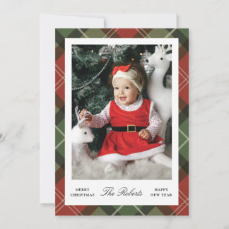 Plaid Border Christmas and New Year Photo Card シーズンカード