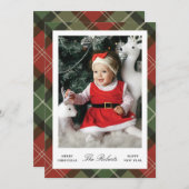 Plaid Border Christmas and New Year Photo Card シーズンカード (正面/裏面)