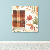 Plaid Botanical Fall Wall Art – Autumn Leaves  キャンバスプリント (インサイチュ (ウッドフロア))