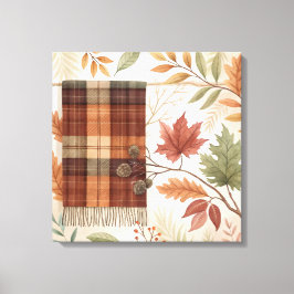 Plaid Botanical Fall Wall Art – Autumn Leaves  キャンバスプリント