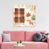 Plaid Botanical Fall Wall Art – Autumn Leaves  キャンバスプリント (インサイチュ (リビング))