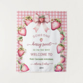Plaid bow berry sweet baby shower backdrop  タペストリー (正面)