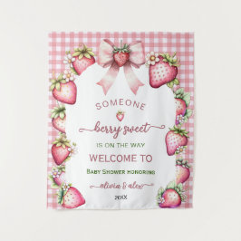 Plaid bow berry sweet baby shower backdrop  タペストリー