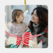 Plaid Bow Yearly Keepsake Photosクリスマス セラミックオーナメント (正面)