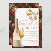  Plaid Brunch and Bubbly Gold Bridal Shower  招待状 (正面/裏面)