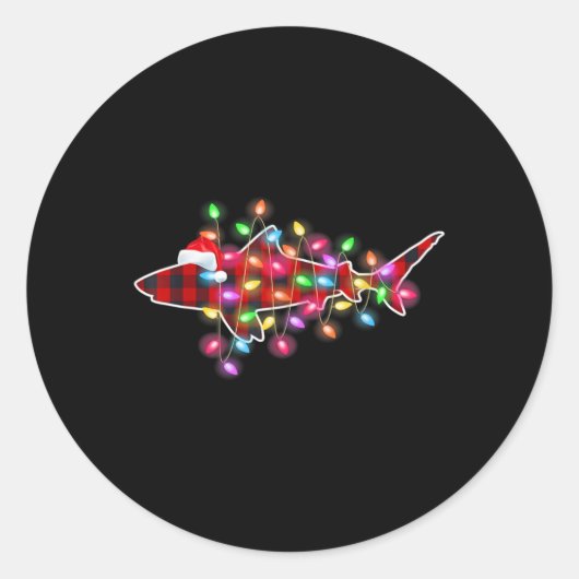 Plaid Buffalo Shark Christmas Pajamas Xmas Lights ラウンドシール (正面)