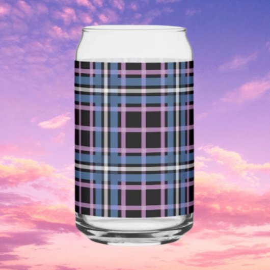 Plaid Can Glass – Blue & Lavender Checkered ガラス缶