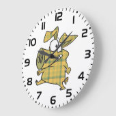 Plaid Cartoon Pig Funny Tartan Farm Animal ラージ壁時計 (傾斜)