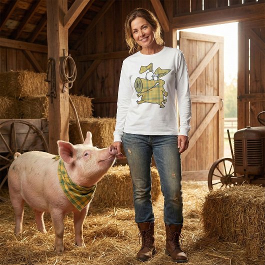 Plaid Cartoon Pig Funny Tartan Farm Animal Tシャツ