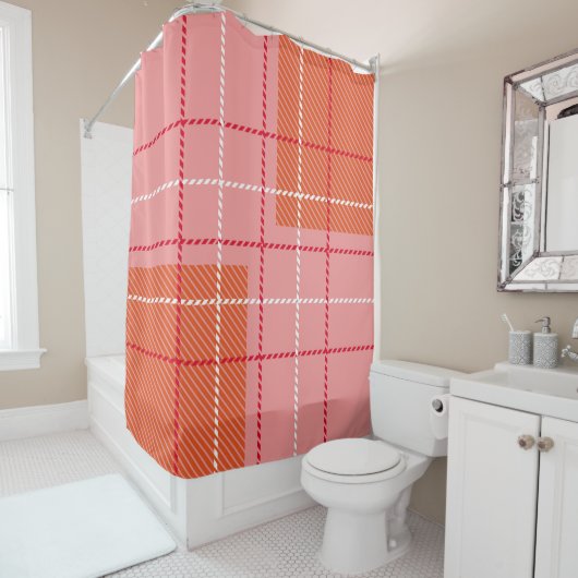 Plaid Checkered Fabric Pattern in pink,  pale oran シャワーカーテン (インサイチュ)