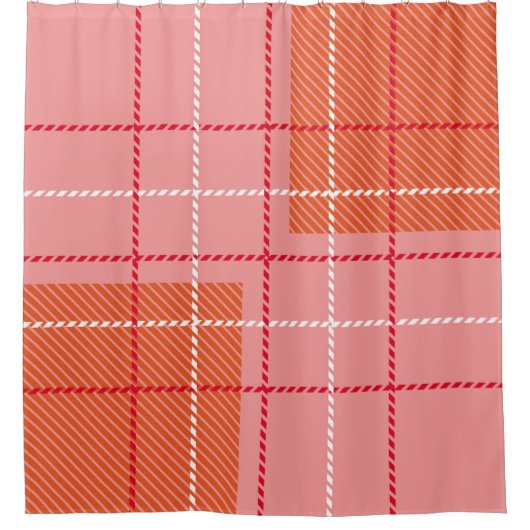 Plaid Checkered Fabric Pattern in pink,  pale oran シャワーカーテン (正面)