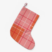 Plaid Checkered Fabric Pattern in pink,  pale oran スモールクリスマスストッキング (正面 (吊り時))