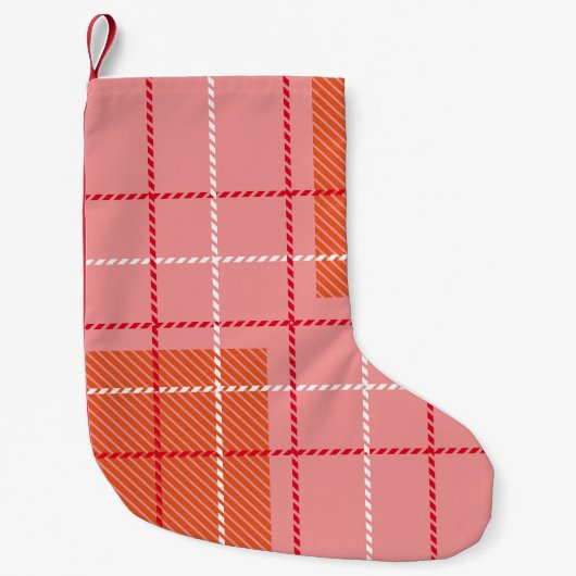 Plaid Checkered Fabric Pattern in pink,  pale oran スモールクリスマスストッキング (正面)