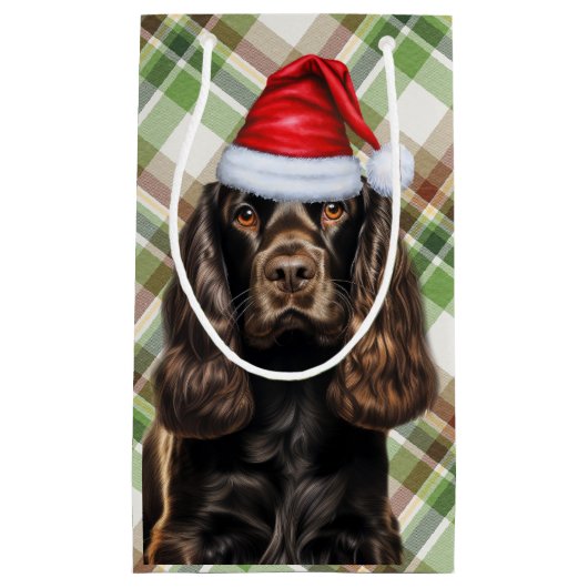 Plaid Chocolate Cocker Spaniel Christmas Dog  スモールペーパーバッグ (正面)