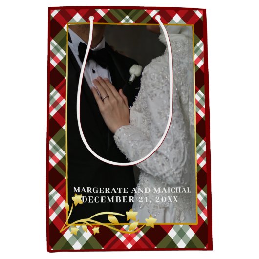 Plaid Christmas 1写真結婚したとメリー ミディアムペーパーバッグ (正面)