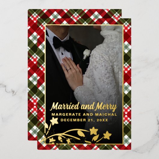 Plaid Christmas 2写真結婚したとメリー 箔シーズンカード (正面/裏面)