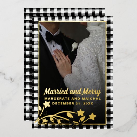 Plaid Christmas 2写真結婚したとメリー 箔シーズンカード (正面/裏面)