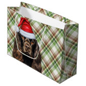 Plaid Christmas Chocolate Cocker Spaniel Dog  ラージペーパーバッグ (正面アングル)