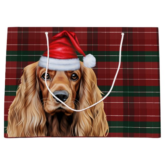 Plaid Christmas Cocker Spaniel Dog  ラージペーパーバッグ (正面)