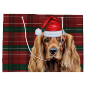 Plaid Christmas Cocker Spaniel Dog  ラージペーパーバッグ (裏面)