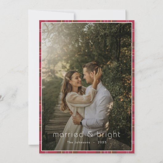 Plaid Christmas Married & Bright Rustic Boho Photo シーズンカード (正面)