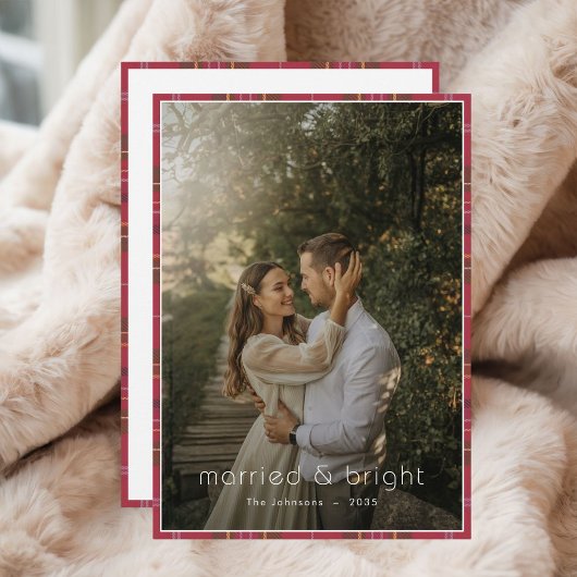 Plaid Christmas Married & Bright Rustic Boho Photo シーズンカード