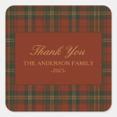 Plaid Christmas Party Classic Custom Thank You  スクエアシール (正面)