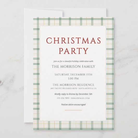 Plaid Christmas Party Invitation 招待状 (正面)