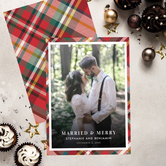 Plaid Christmas Photo 結婚した and メリー シーズンカード