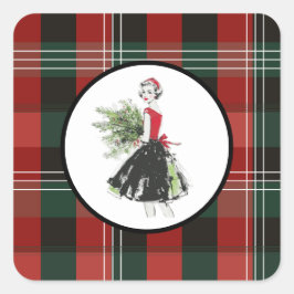 Plaid Christmas Sticker スクエアシール