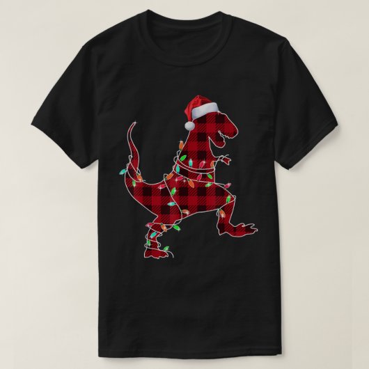 Plaid Christmas T-Rex Lights Tシャツ (デザイン正面)