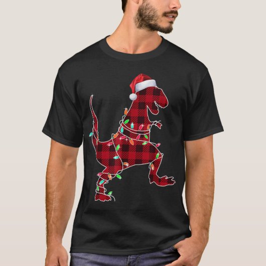 Plaid Christmas T-Rex Lights Tシャツ (正面)