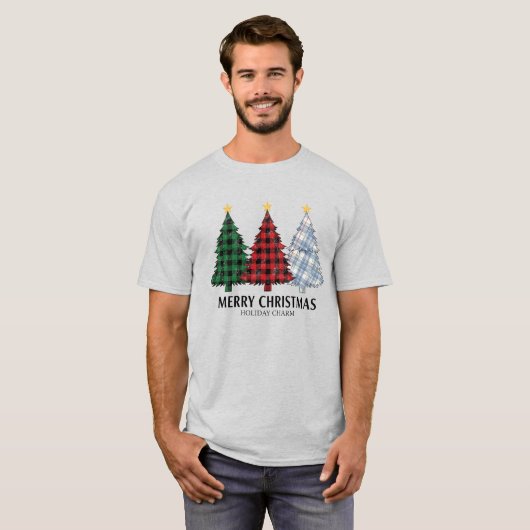 Plaid Christmas Trees Holiday Charm Apparel Tシャツ (正面フル)