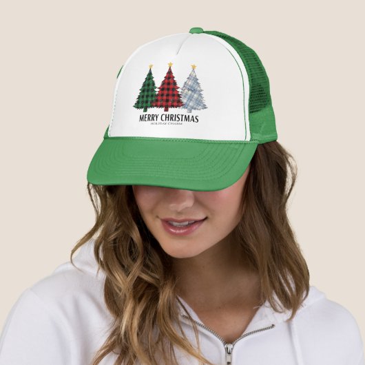 Plaid Christmas Trees Holiday Charm Trucker Hat キャップ (インサイチュ)