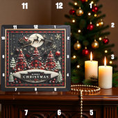 Plaid Christmas Trees Santa Sleigh スクエア壁時計