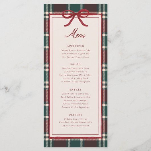 Plaid Christmas Wedding Menu | Holiday Tartan メニュー (正面)
