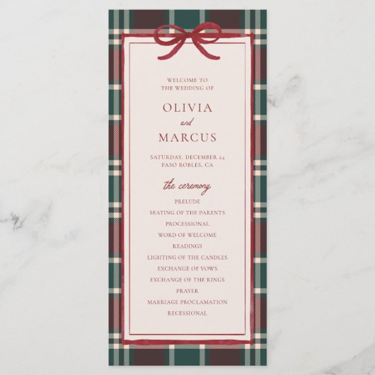 Plaid Christmas Wedding Program | Holiday Tartan プログラム (正面)